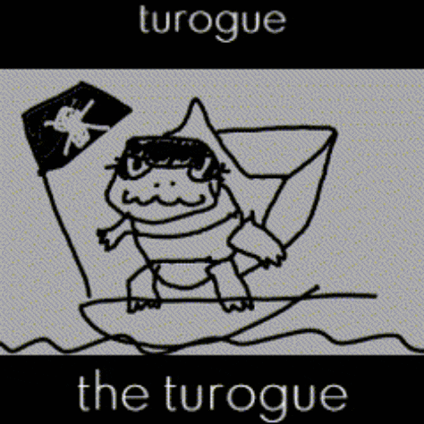 Rapidly moving GIF of a Turogue doodle on a little pirate ship, drawn by Reverie of the Nervous Folks during a Skribbl.io event held by fan tournament organizers